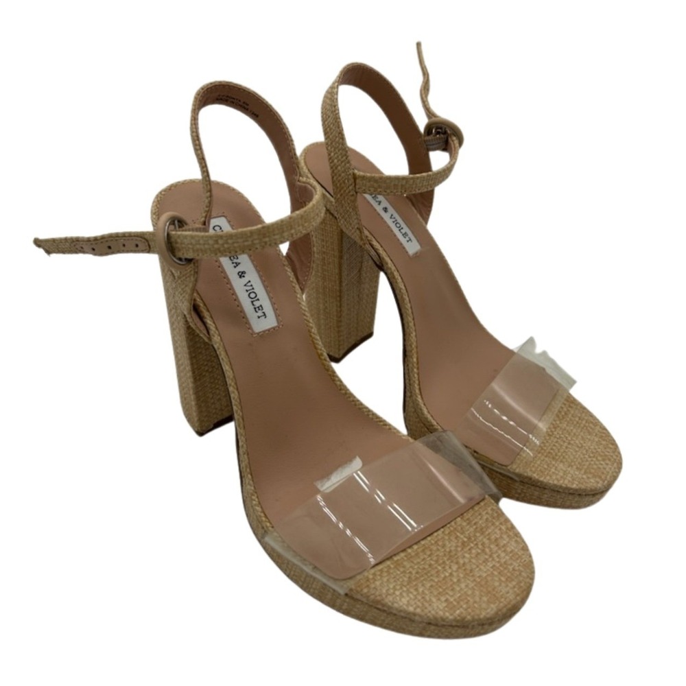 Chelsea Violet Sonya Sandals Women's Size 8M Tan Raffia Clear Strap Shoes